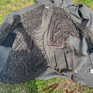 Leopard Print Open-Front Knit Jacket - Brown
